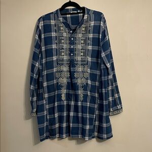 dylan Blue Plaid Embroidered Blouse